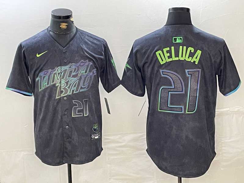 Mens Tampa Bay Rays #21 Jonny DeLuca Number Charcoal 2024 City Connect Limited Stitched Jersey1->tampa bay rays->MLB Jersey